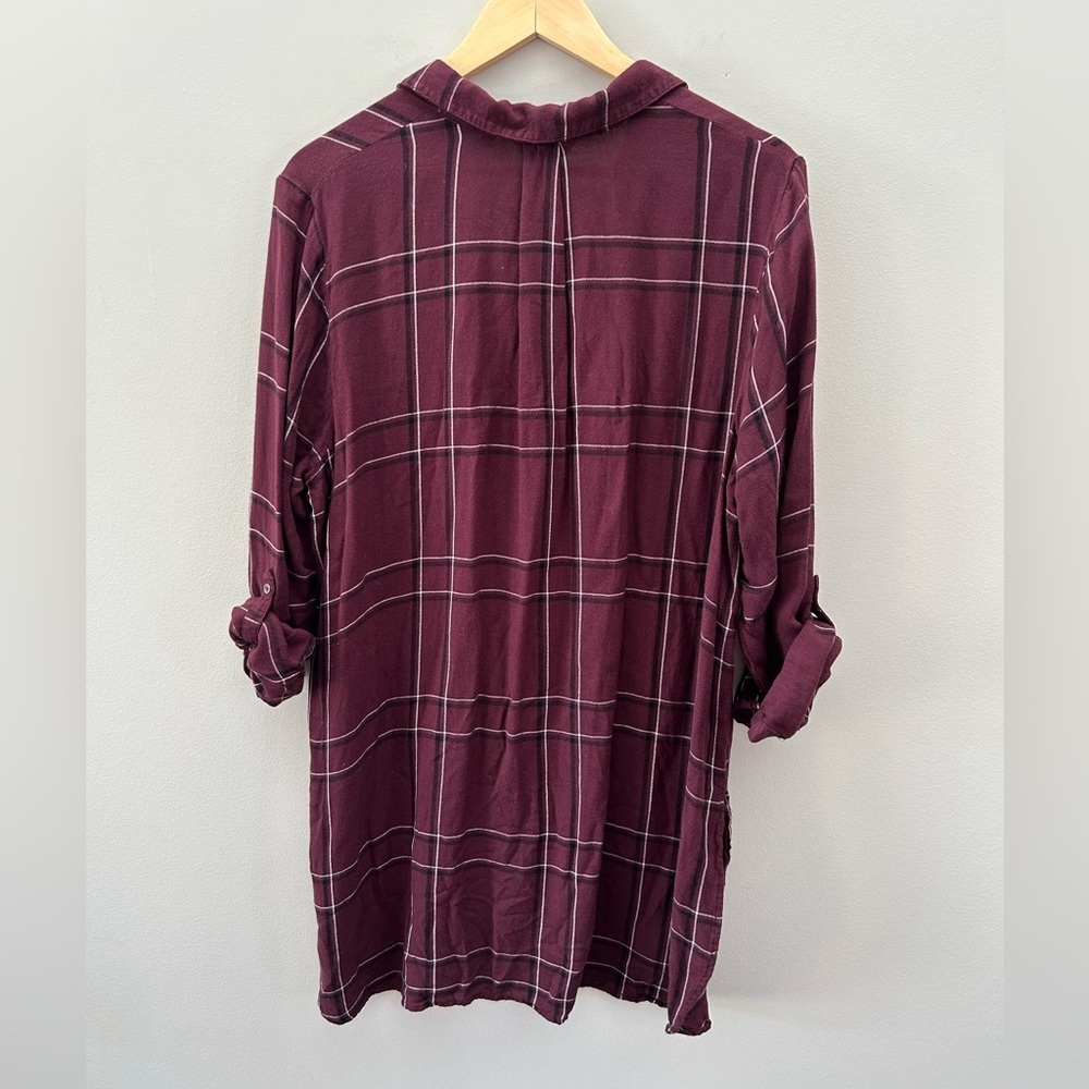 Reitmans Plaid Button Down Plum Lightweight Split Hem Tunic Shirt Mini Dress - Picture 4 of 5